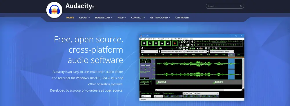 Audacity homepage screenshot