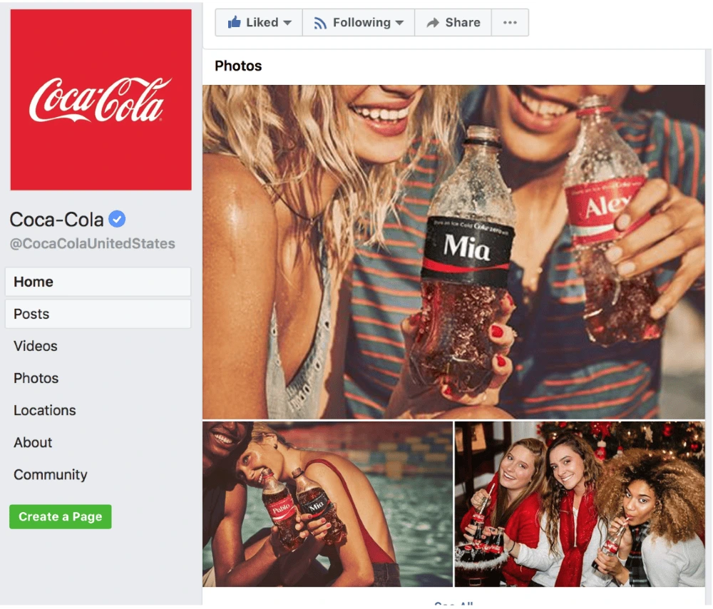 Coca-Cola Facebook page