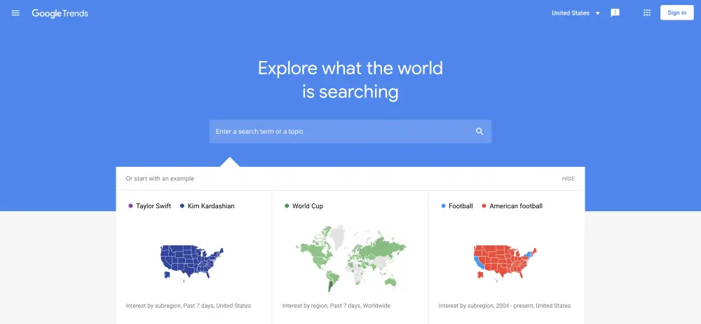 Google Trends homepage screenshot