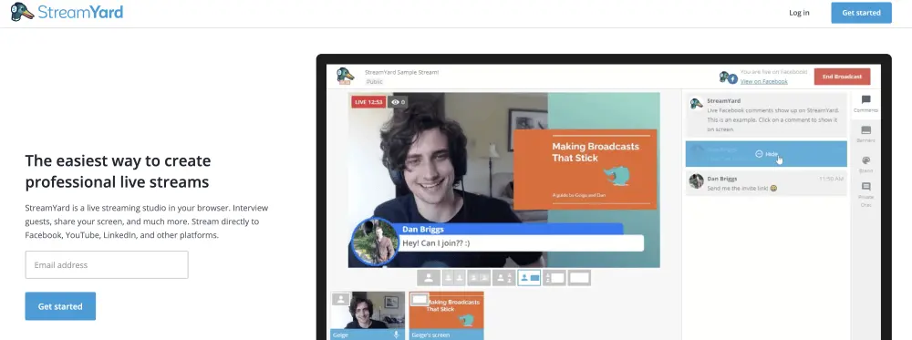 StreamYard homepage screenshot