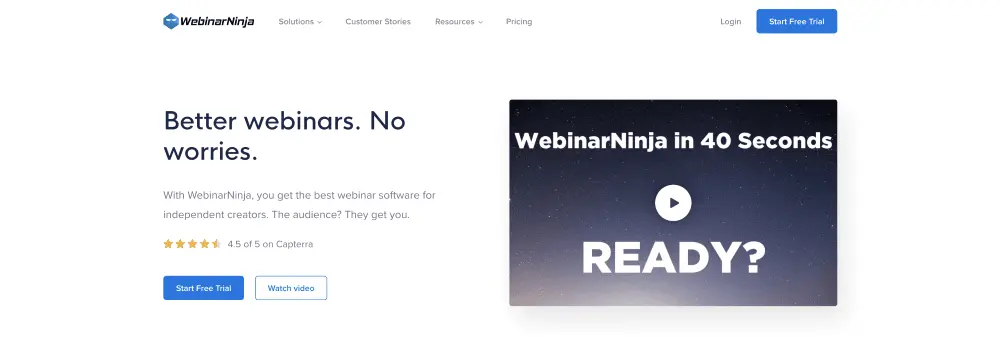 WebinarNinja homepage screenshot