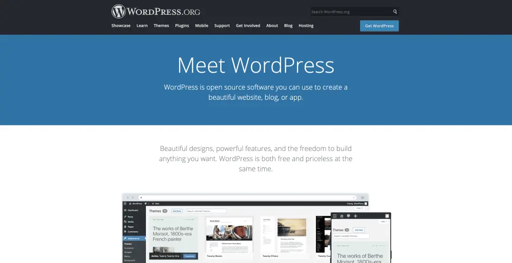 WordPress homepage screenshot