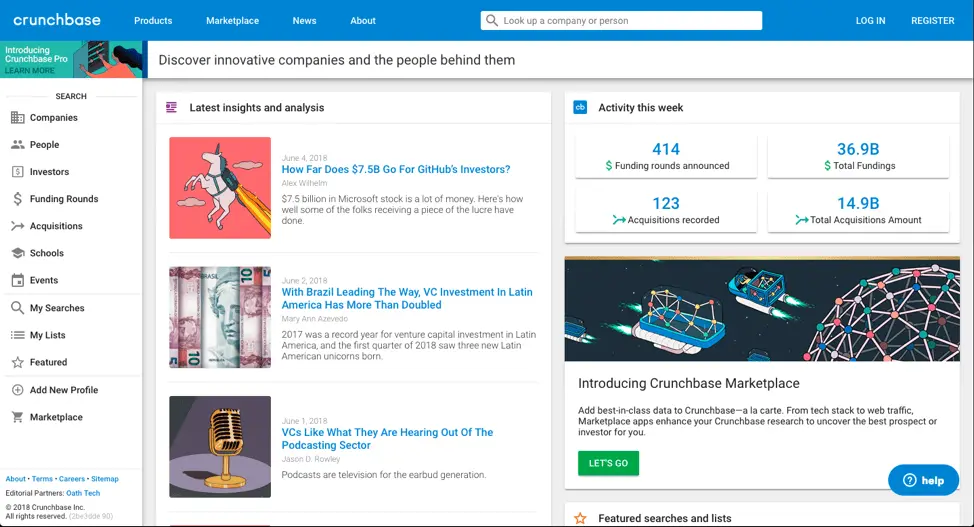 Crunchbase homepage