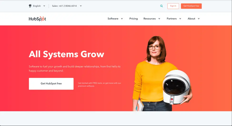 HubSpot sales landing page