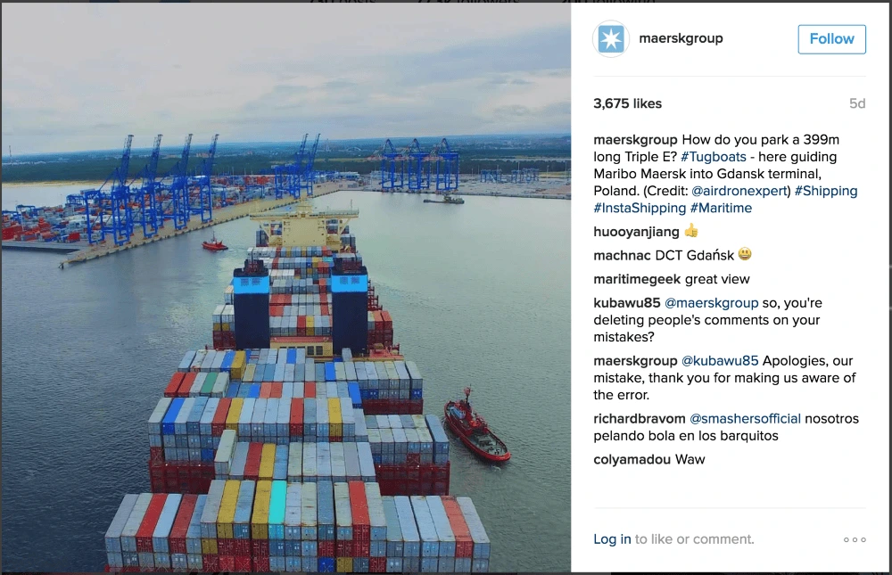B2B social sharing, Maersk on Instagram