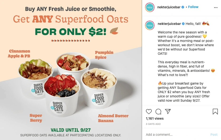 Nekter Juice Bar Instagram screenshot