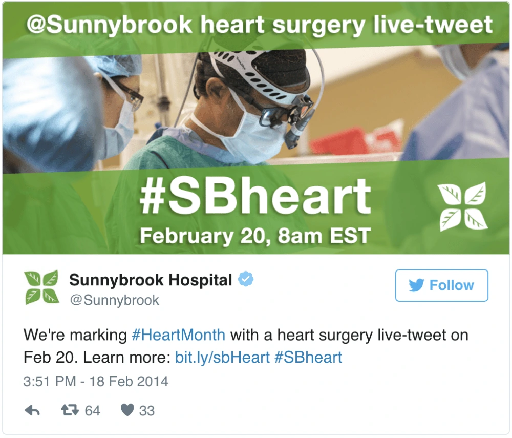 B2B live tweeting, Sunnybrook Hospital on Twitter