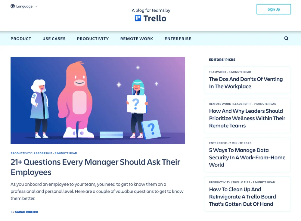 Screengrab of the Trello blog page