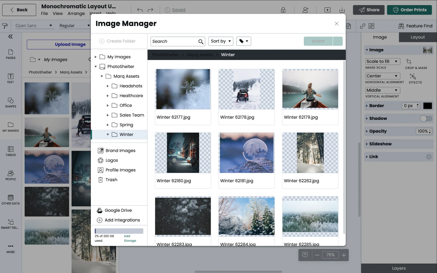 Allow users to easily access PhotoShelter assets within the Marq Editor