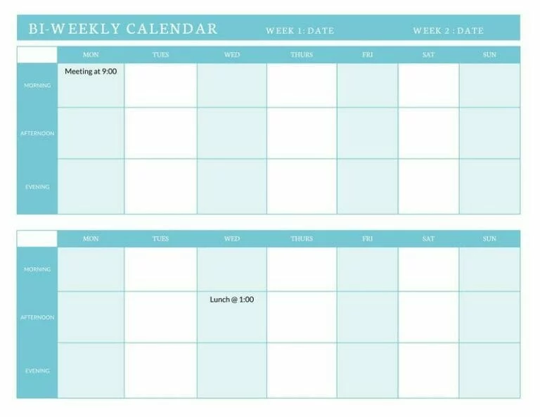 Bi-weekly schedule template