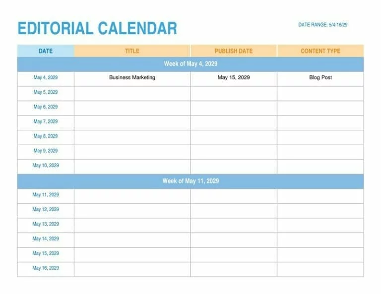 Editorial schedule template