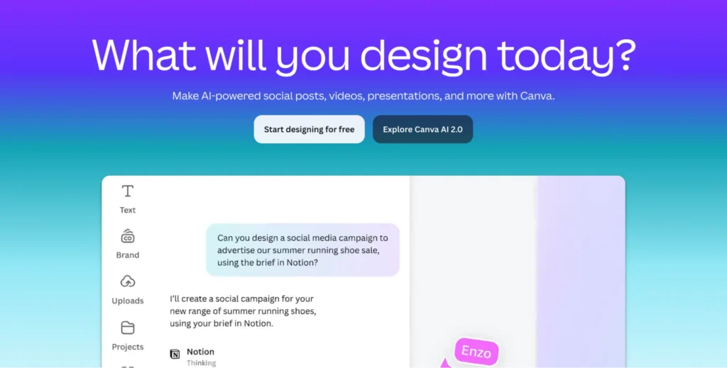 Canva homepage