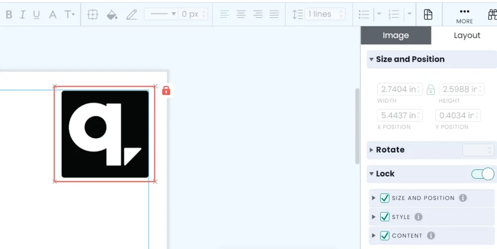 Interface showing multi-level template locking options for size, position, style, and content to restrict role-based access.