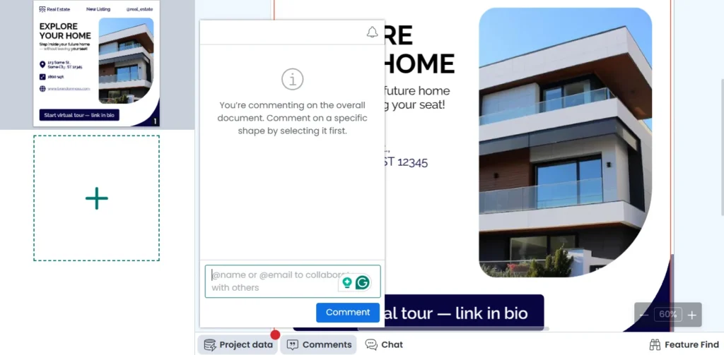 Interface window for adding a comment to a document.