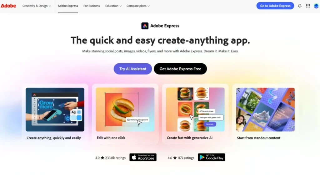 Adobe homepage