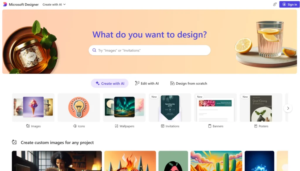 Microsoft Designer homepage